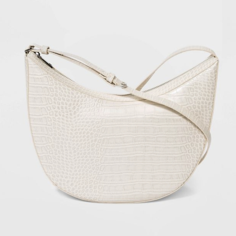 A New Day Cream Alligator Print Oval Shoulder Handbag‎